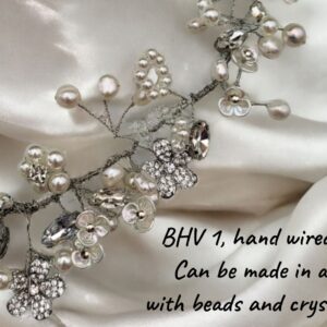 hand wired hair vine with silver leaves and pearls