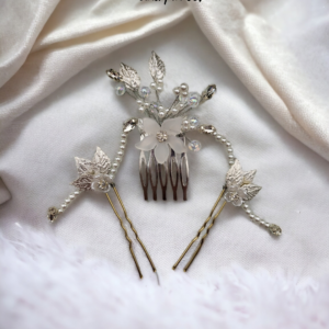 Bridal - Small hand made silver leaf and bead comb and pins