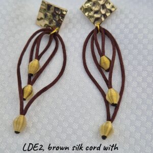 Earrings - Brown silk cord with coil bead ends