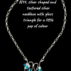 Necklace - Silver shaped and textured with glass triangle