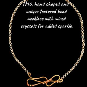 Necklace - Hand shaped and textured bead, wired crystals