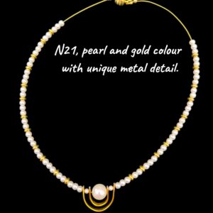Necklace - Pearl and gold colour with unique metal and pearl detail