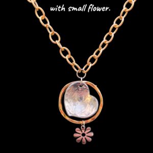 Necklace - Copper textured ring with hammered silver heart with small flower