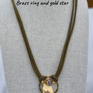 Neclace - Dark brown, green with brass ring and gold star