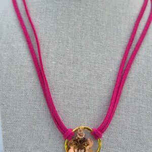 Necklace - Cerise, gold ring, copper flowers